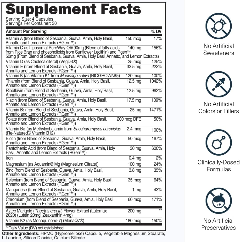Transparent Labs Daily Multivitamin for Women's – Wholefood-Based, Vegan, Organic – 120 Capsules - görsel 3