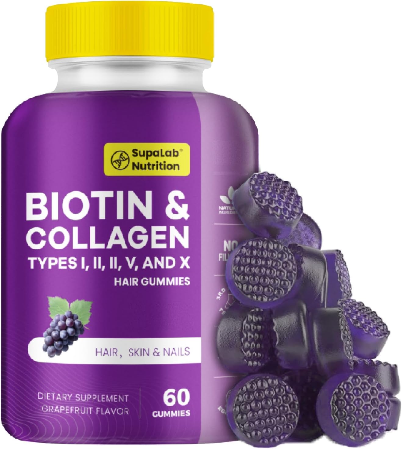 Biotin with Collagen Gummies for Skin, Hair, Nails, Joints & Bones Health – Grapefruit Flavour (180 Gummies) - görsel 5