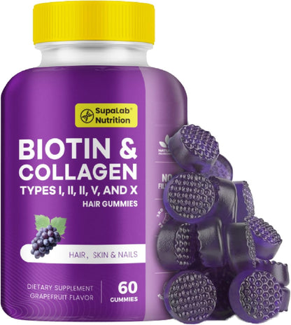 Biotin with Collagen Gummies for Skin, Hair, Nails, Joints & Bones Health – Grapefruit Flavour (180 Gummies)