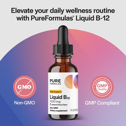 PureFormulas Liquid B12 1000 mcg – Natural Cherry Flavour Sublingual Drops, 30 mL – Image 3