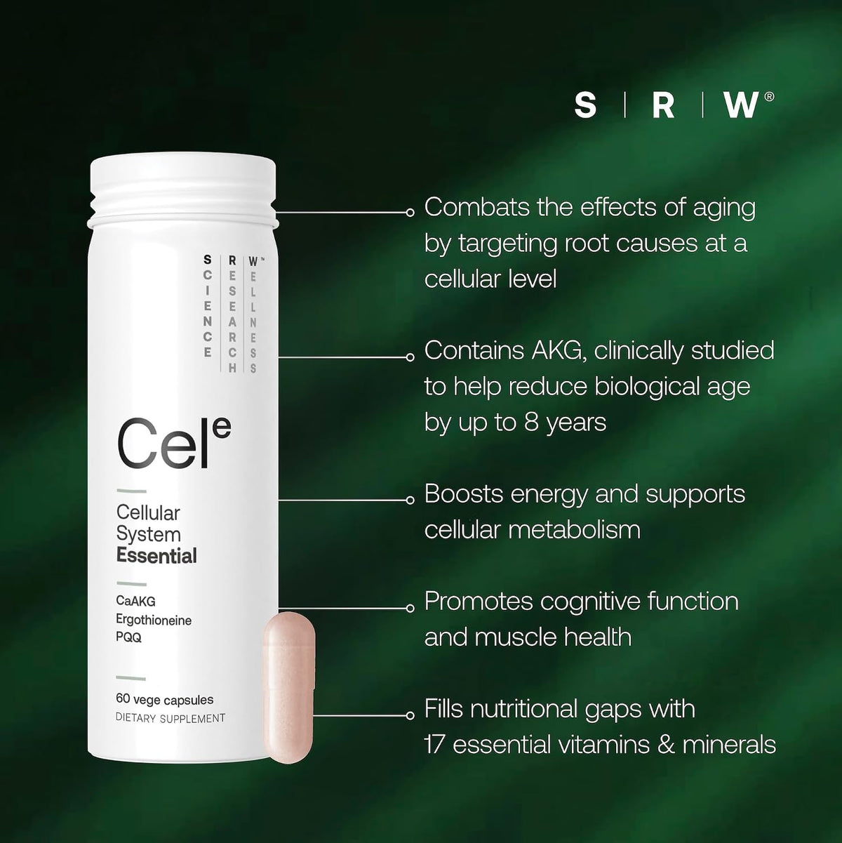 SRW Cel Essential | Wellbeing Supplement for – Ergothioneine (EGT): A powerful antioxidant found in mushrooms, EGT – Image 3