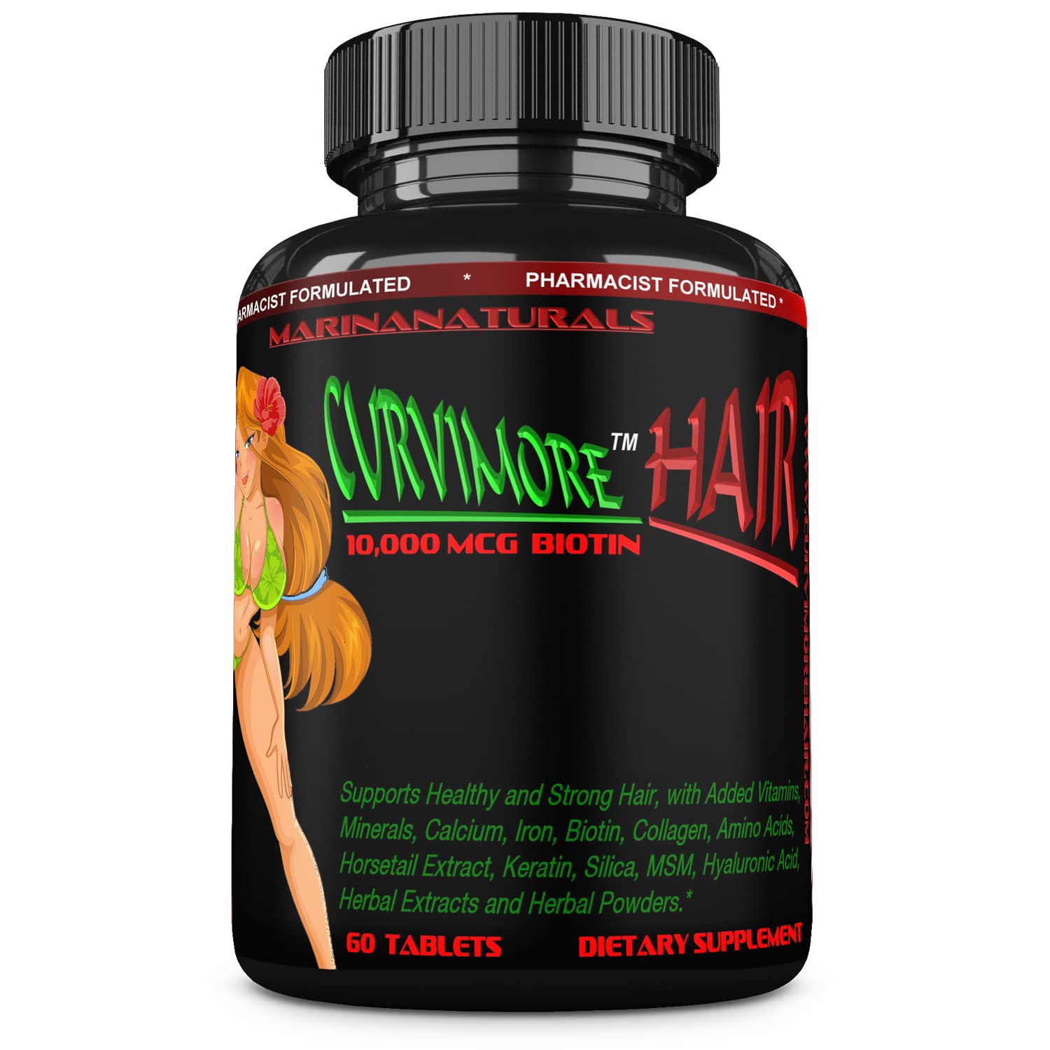 CURVIMORE Hair Growth Supplement - Biotin 10000mcg, Keratin, Collagen, Silica, Horsetail - 60 Tablets - görsel 1
