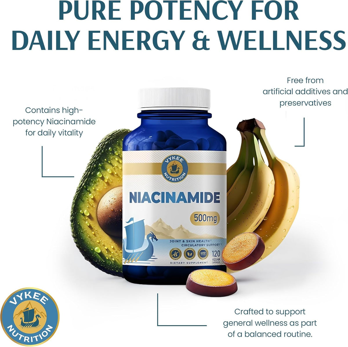 Vykee Nutrition Niacinamide Capsules - Vitamin B3 Supplement for Skin Wellbeing Cellular Energy and Metabolic Support - – Image 7