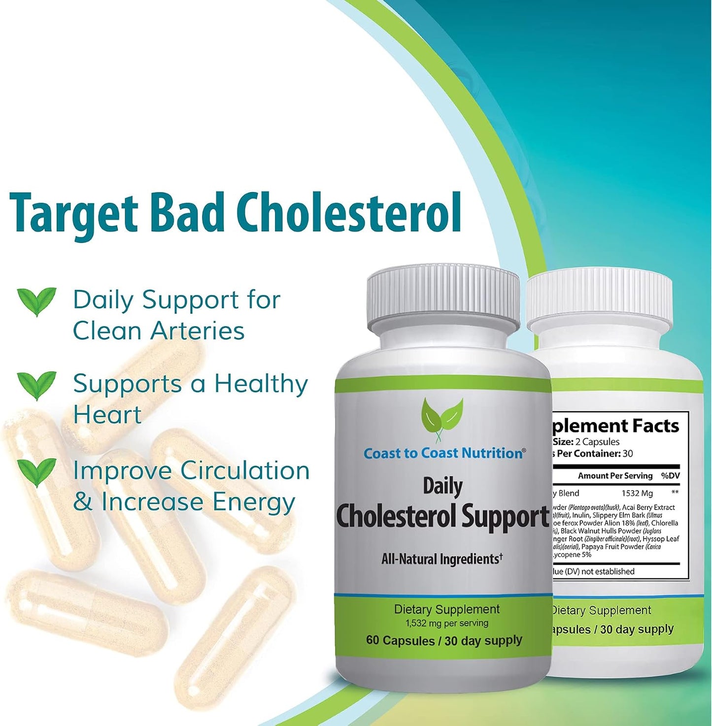 Coast to Coast Nutrition Cholesterol Support Supplement – 60 Capsules - görsel 3