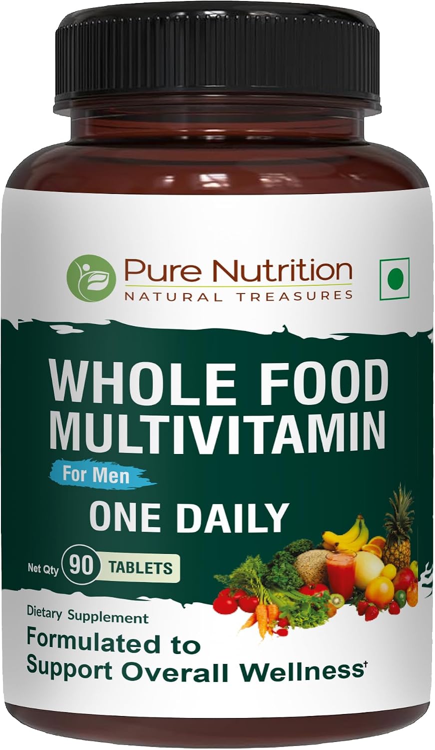 Pure Nutrition Wholefood Multivitamins for Men | 90 Tabs | One-A-Day | 100% RDI | 24 Natural Vitamins and Minerals | All Natural Plant Based Men's Multivitamin | 3-Month Supply - görsel 1