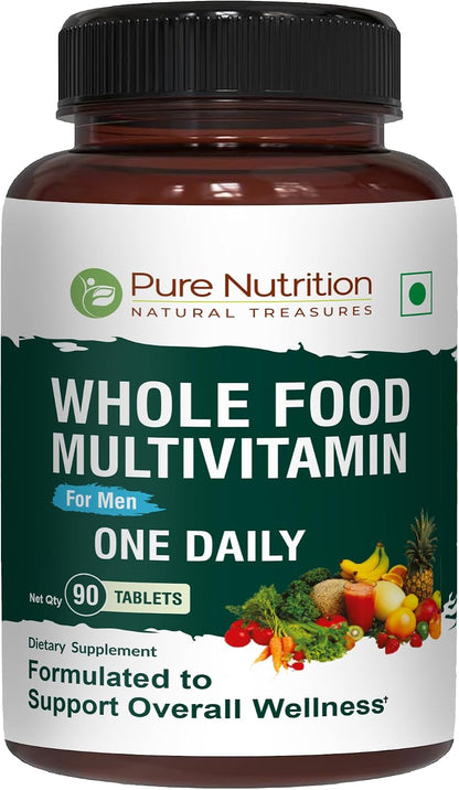 Pure Nutrition Wholefood Multivitamins for Men | 90 Tabs | One-A-Day | 100% RDI | 24 Natural Vitamins and Minerals | All Natural Plant Based Men's Multivitamin | 3-Month Supply