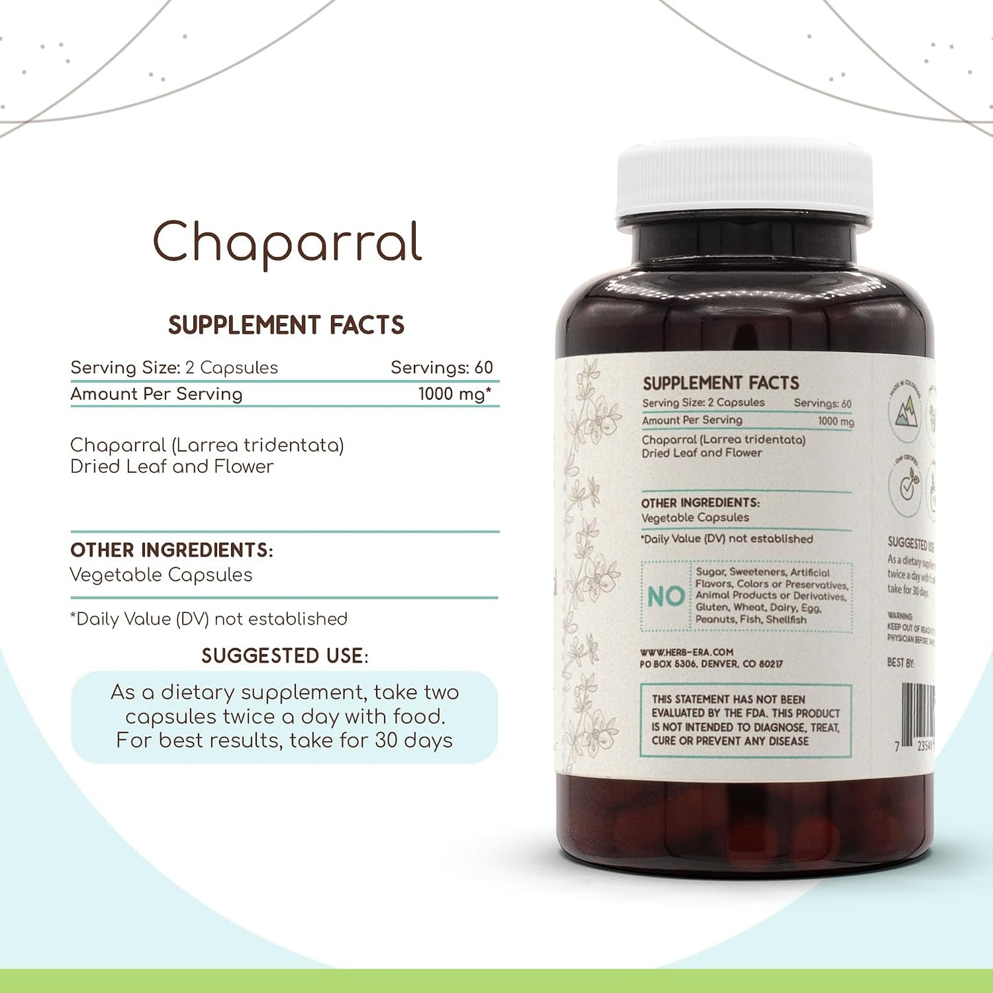 HerbEra Chaparral (Larrea tridentata) 500 mg - 120 Capsules - görsel 2