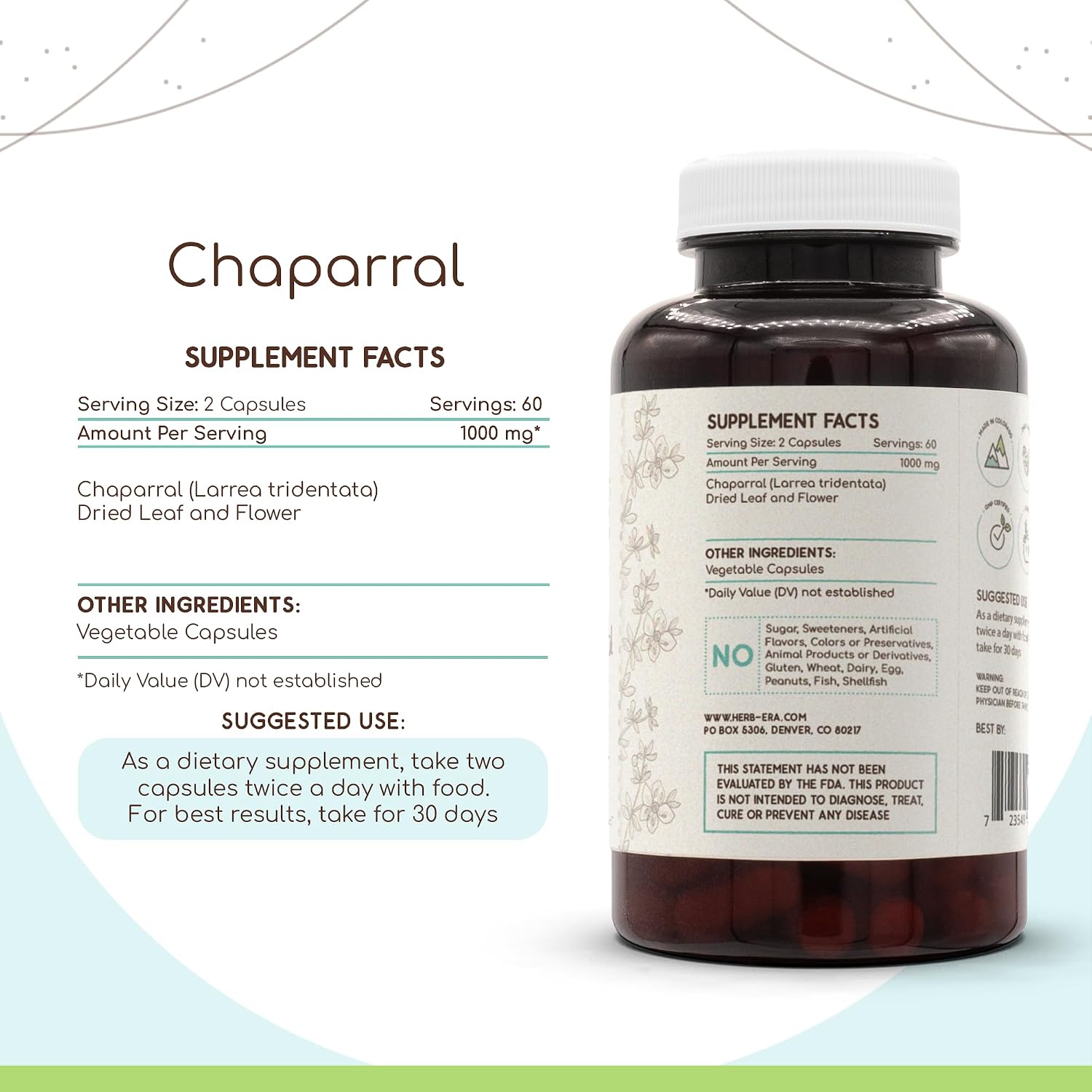 HerbEra Chaparral (Larrea tridentata) 500 mg - 120 Capsules - görsel 2