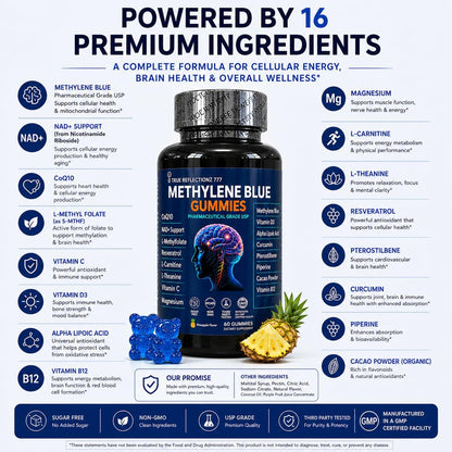 Methylene Blue Gummies 12mg – Cognitive Support with Methylated B12, NAD, and Antioxidants – Image 6