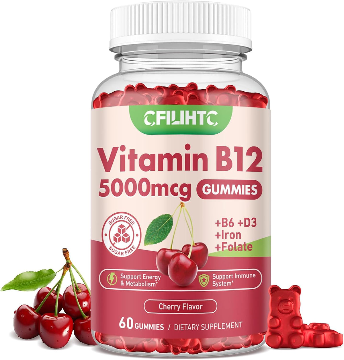 CFILIHTC Vitamin B12 Gummies – 5000mcg – Vegan, non-GM, and free from common allergens – Image 9