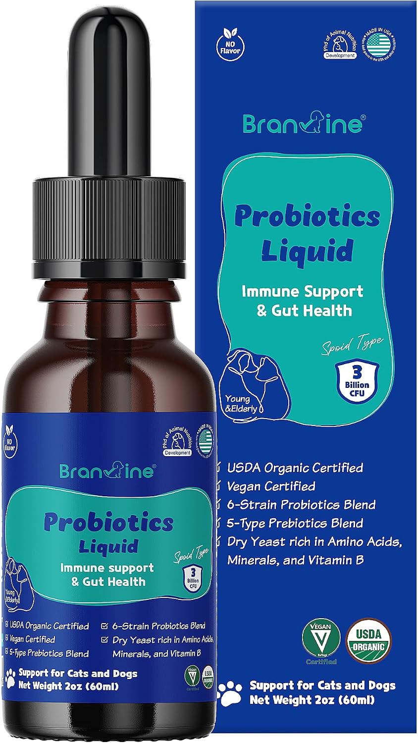 Branvine Probiotics Liquid for Cats and Dogs - 6 Strains with Prebiotics and Dry Yeast (60 ml) - görsel 1