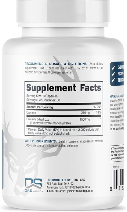 Bucked Up HMB (Beta-Hydroxy Beta-Methylbutyrate) 1500mg, 180 Capsules
