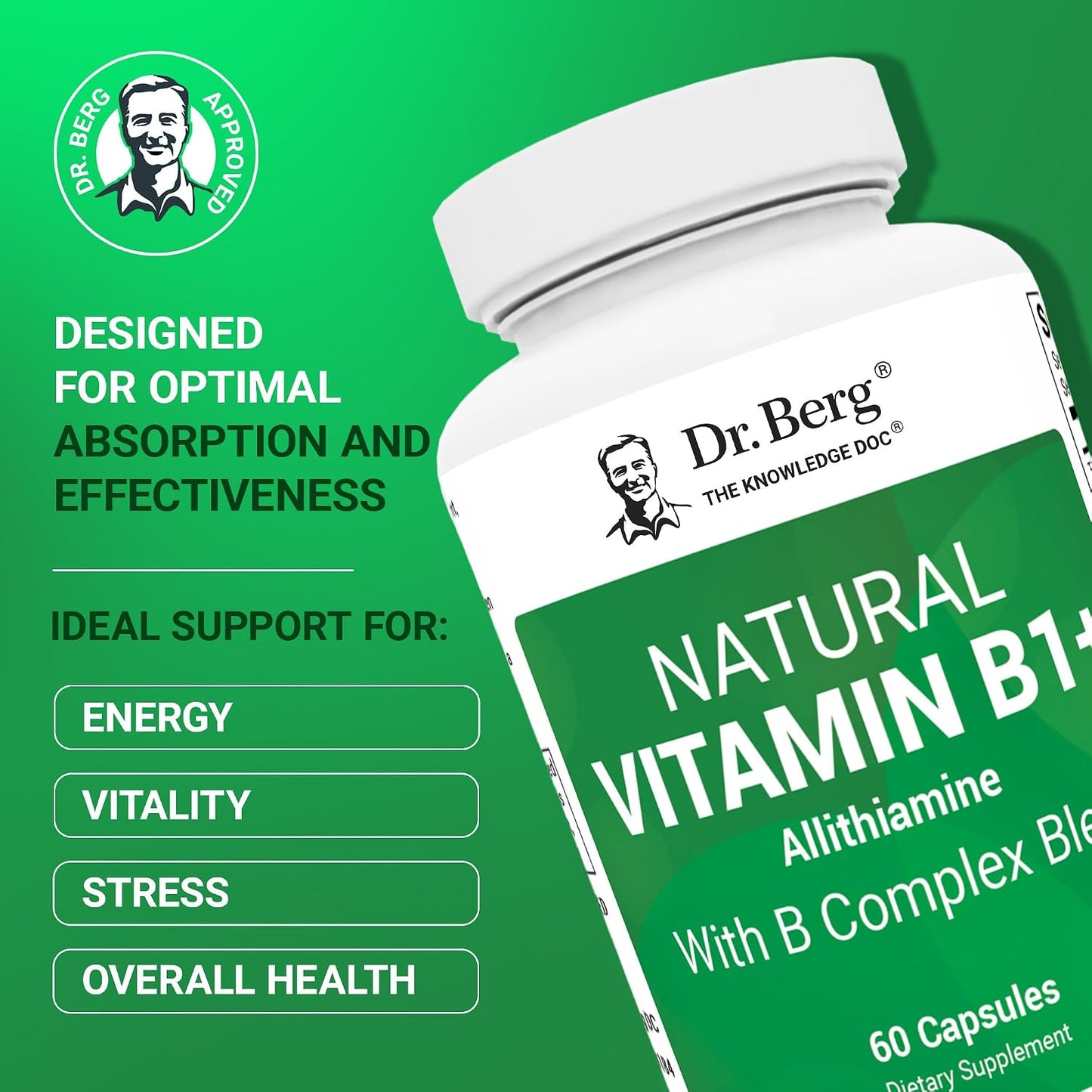 Dr. Berg Natural Vitamin B1, B6, B12 Complex with Allithiamine and Magnesium – 60 Capsules - görsel 2