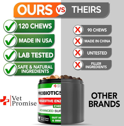 (2 Pack) Probiotics for Dogs - Dog Probiotics and Digestive Enzymes for Gut Health, Itchy Skin, Allergies, Immunity, Yeast Balance - Prebiotics - Reduce Diarrhoea, Wind - 240 Probiotic Chews for Dogs