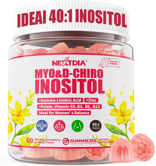 Nextdia Inositol Gummies with Evening Primrose Oil for Women's - 40:1 Ratio Myo-Inositol 2000mg & D-Chiro Inositol 50mg with – Image 1