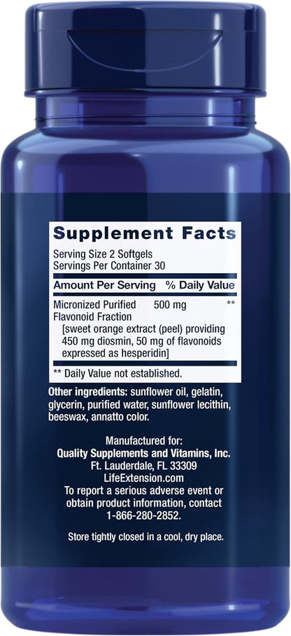 Life Extension Youthful Legs, Blood Flow, Vein Support, Circulation Supplement, Leg Health, Orange Peel Extract, Diosmin, Gluten free, Non-GM, 60 Softgels