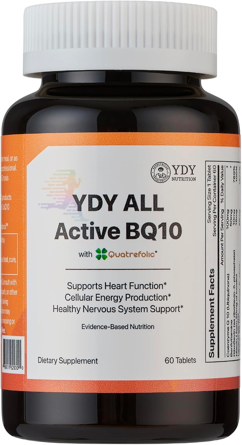 YDY All Active BQ10 - CoQ10 100mg, Vitamin B Complex (B1, B2, B3, B6, B7, B9, B12, Pantethine) - Supports Heart Health, – Image 1