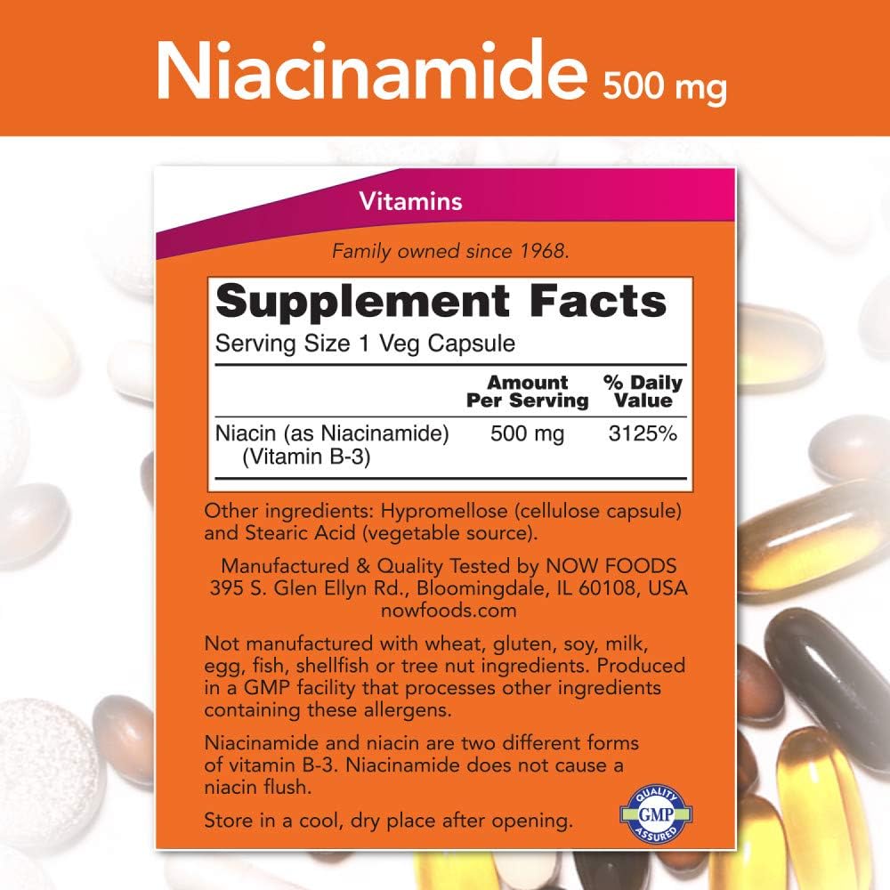 NOW Foods Niacinamide 500mg Vitamin B-3 Capsules, 100 Count (3 Pack) - görsel 2