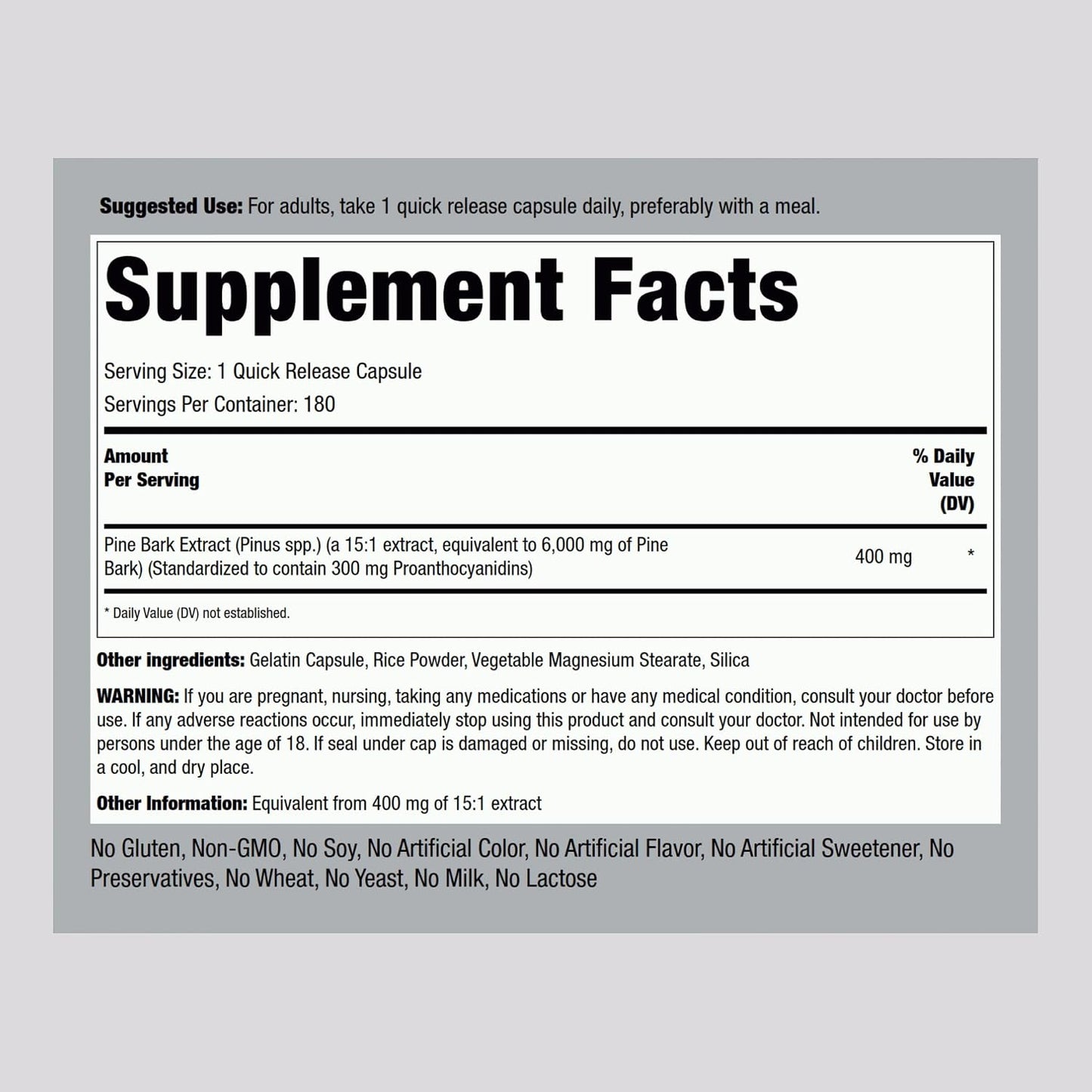 Piping Rock Pine Bark Extract Capsules | 180 Count | Standardised Herbal Supplement | Non-GM & Gluten free - görsel 2