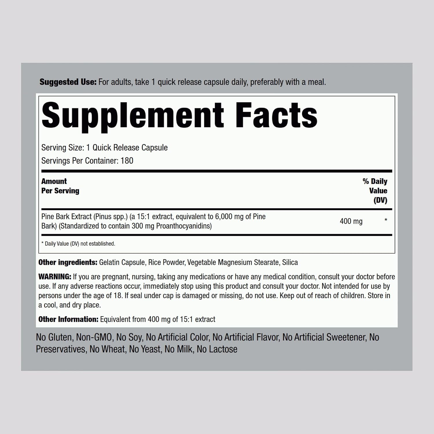 Piping Rock Pine Bark Extract Capsules | 180 Count | Standardised Herbal Supplement | Non-GM & Gluten free - görsel 2