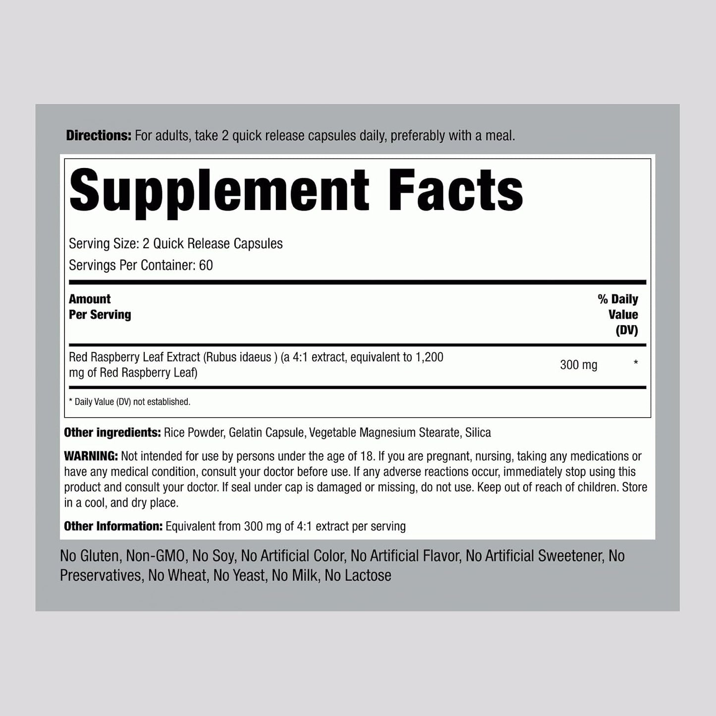 Piping Rock Red Raspberry Leaf Capsules | 120 Capsules | Herbal Extract Supplement | Non GMO, Gluten free - görsel 2