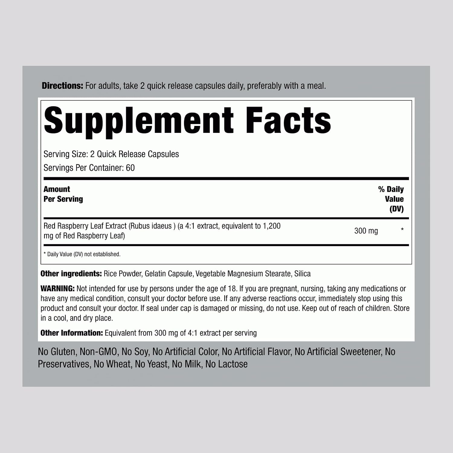 Piping Rock Red Raspberry Leaf Capsules | 120 Capsules | Herbal Extract Supplement | Non GMO, Gluten free - görsel 2