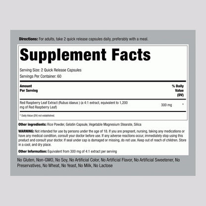 Piping Rock Red Raspberry Leaf Capsules | 120 Capsules | Herbal Extract Supplement | Non GMO, Gluten free