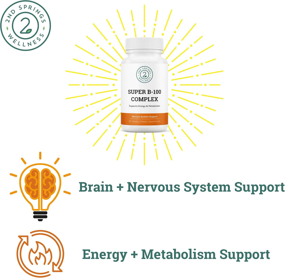 2nd Springs Super B-100 Complex - High – Vitamin B3 (Niacin) – aids in DNA repair and energy conversion. – Image 3