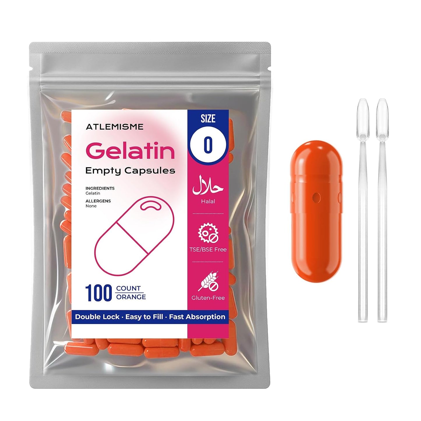 ATLEMISME Empty Gelatine Capsules Size 0 - Clear Empty Capsules 500 Count - Kosher and Halal Pure Gelatine Capsules - DIY Powder Filling - görsel 8