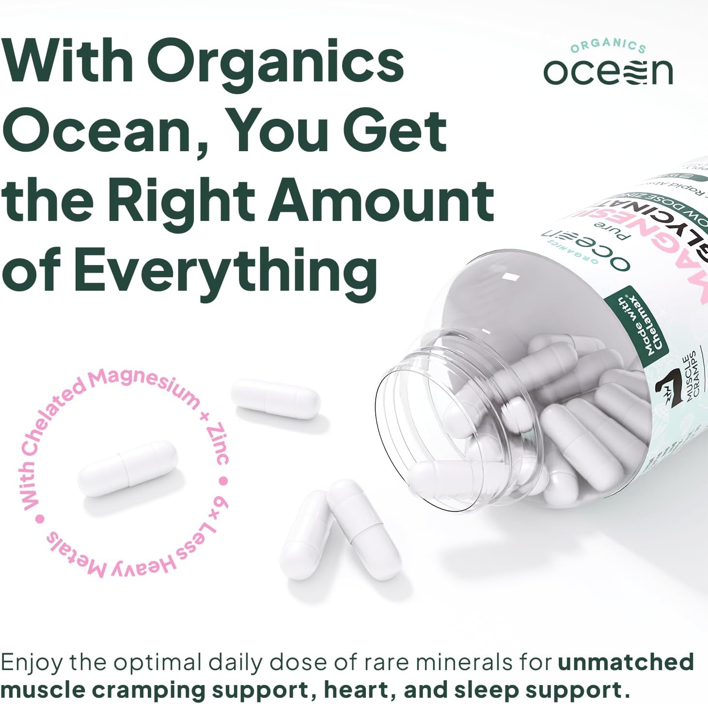 Organics Ocean Pure Magnesium Glycinate with Zinc – Chelated Magnesium for Sleep and Muscle Support – 6 Bottles - görsel 3