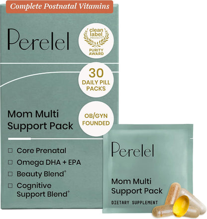 Perelel Mother Multi Support Pack - Postnatal Vitamins with Omega-3 DHA, Iron, Collagen & Vitamin B12 - 30 Daily Pill Packs