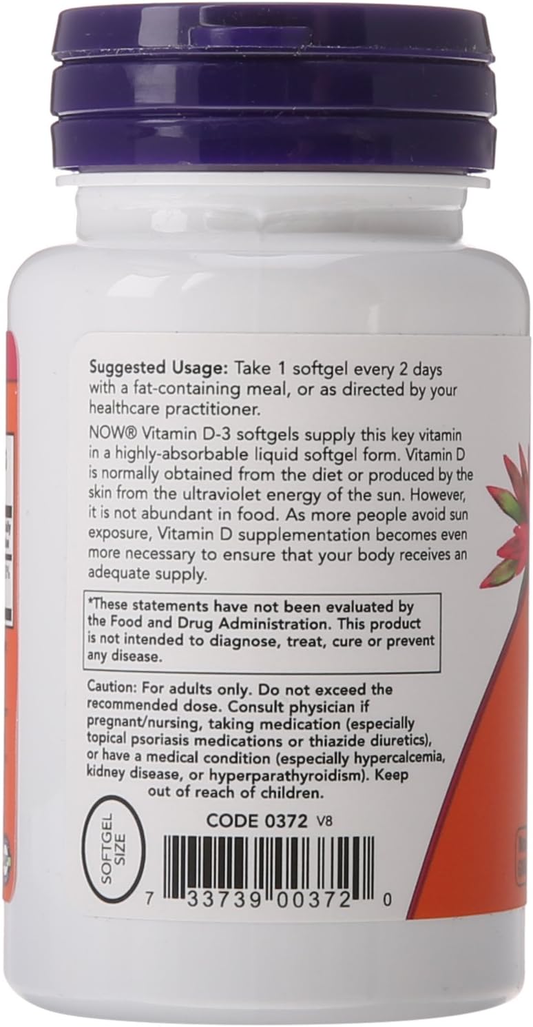 NOW Vitamin D-3 5,000 IU, 120 Softgels - görsel 4