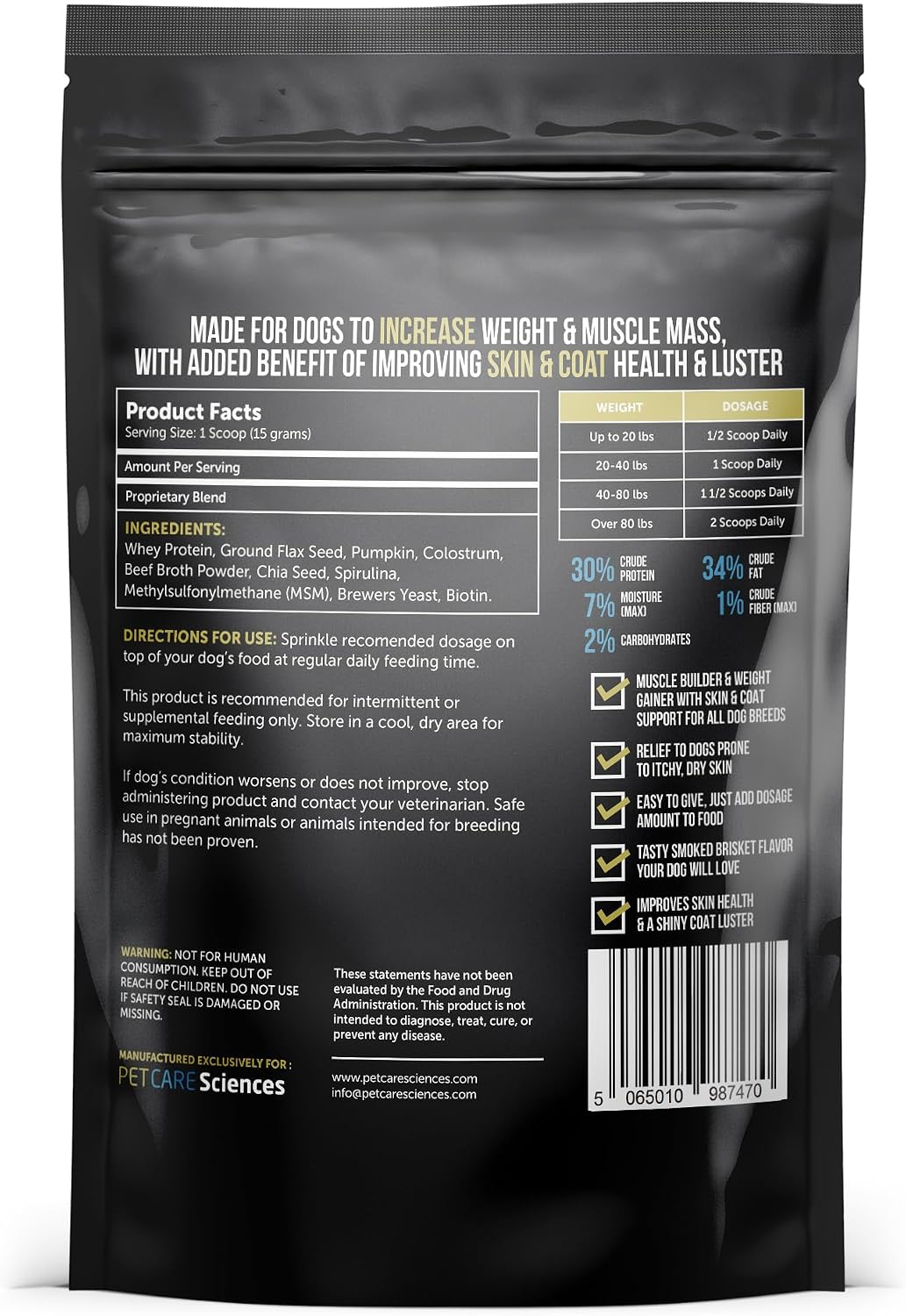 PET CARE Sciences Dog Weight Gainer with Skin & Coat Support - Weight Gain Supplements for Dogs - Canine and Dog Muscle – Image 9