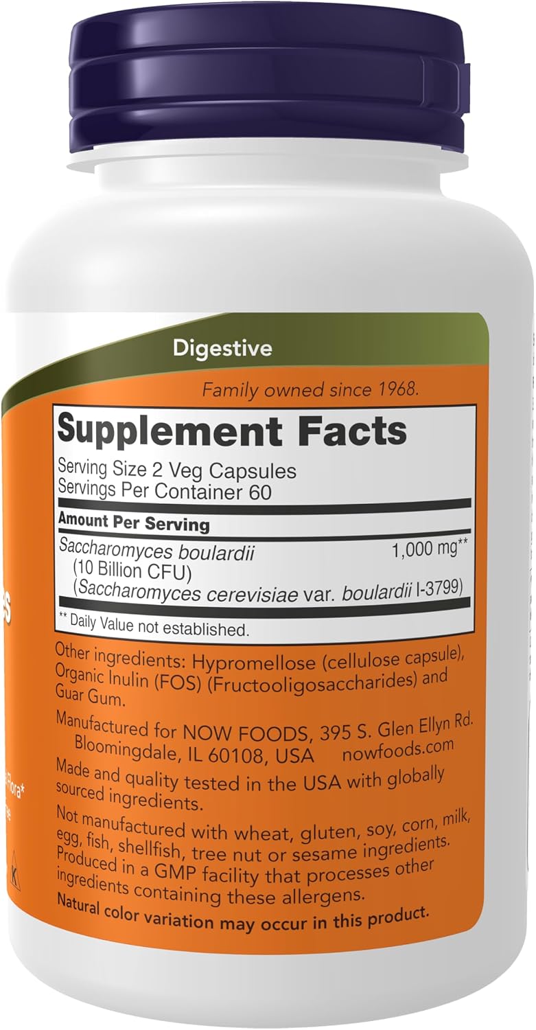 NOW Foods Saccharomyces Boulardii, 5 Billion CFU Probiotic, 120 Veg Capsules - görsel 2