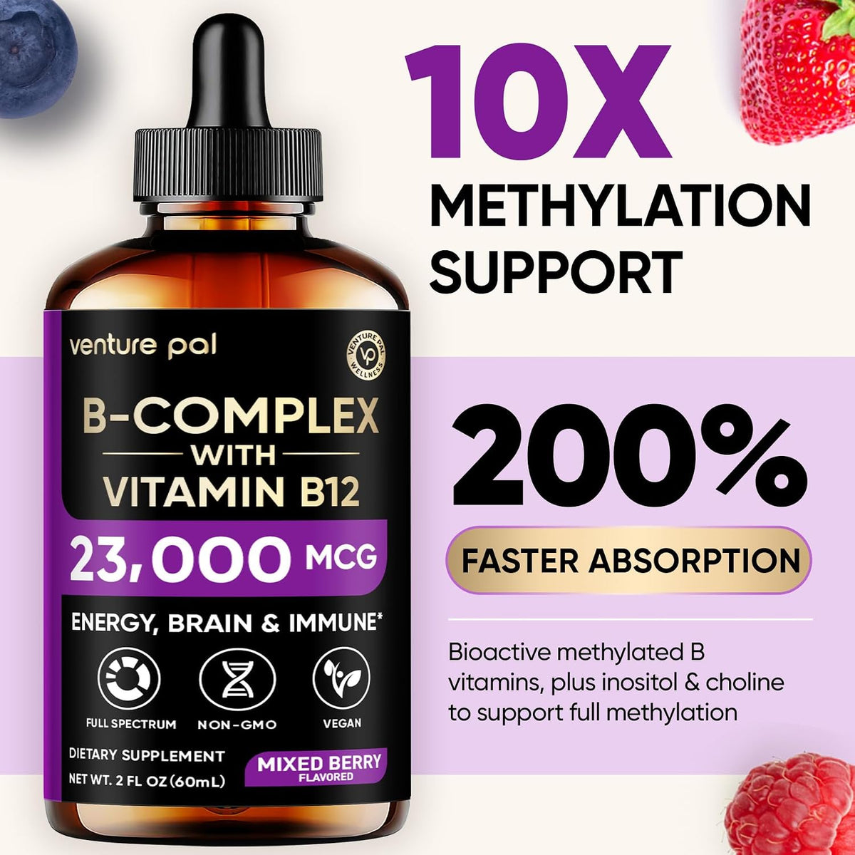 Venture Pal Vitamin B Complex Liquid Drops, – Vitamin B3 (Niacin) – Aids in cellular repair and metabolism. – Image 3