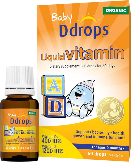 Ddrops® Baby Organic Liquid Vitamins A & D – Supports bone development – Vitamin D3 aids calcium absorption for – Image 1