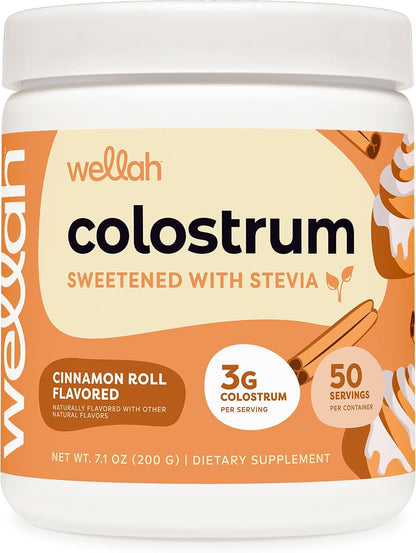Wellah Colostrum Cinnamon Roll (50 Servings) - Sweetened with Stevia, 3g Colostrum Per Serving, Dietary Supplement – Image 1