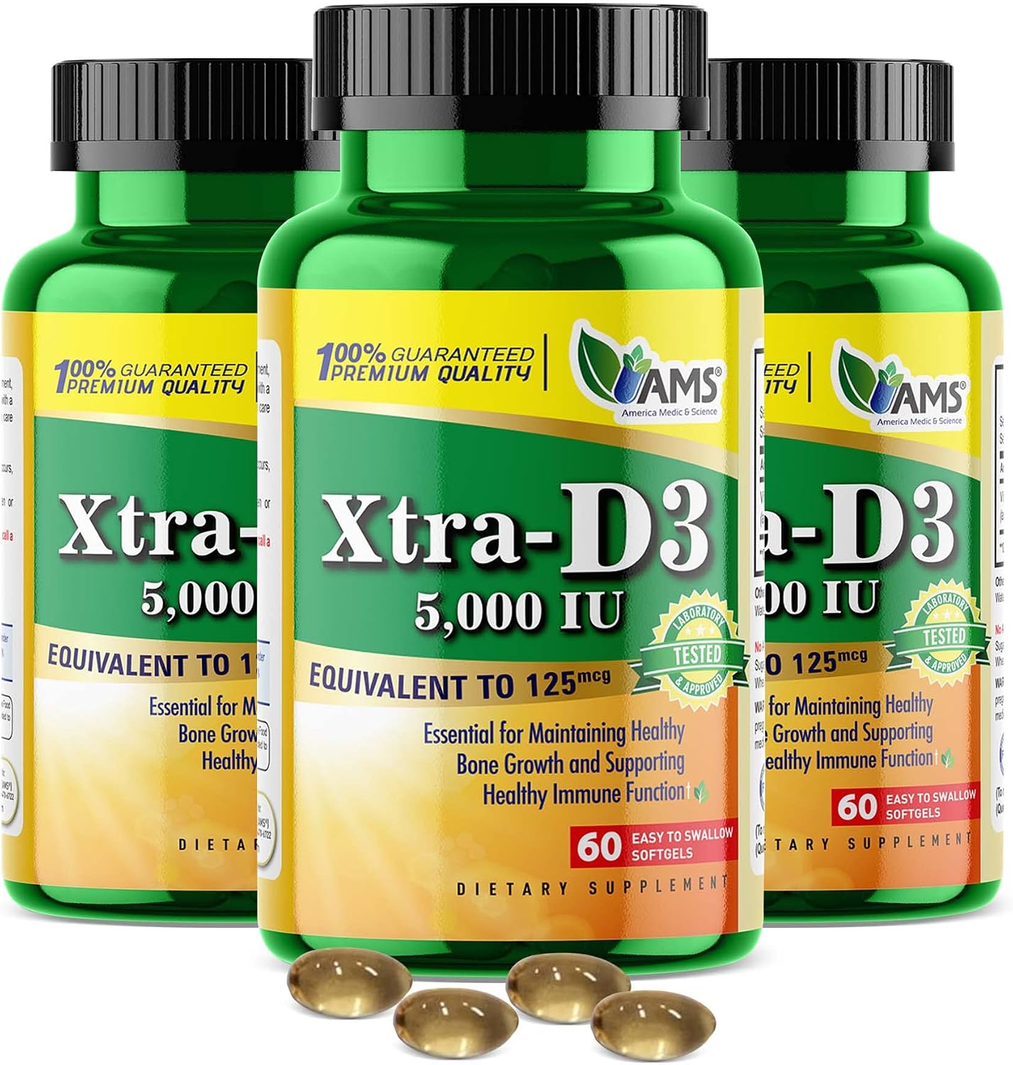 Xtra D3 Vitamin D3 5,000 IU (125 mcg) Supplement - 120 Softgels (2-Pack) - görsel 7