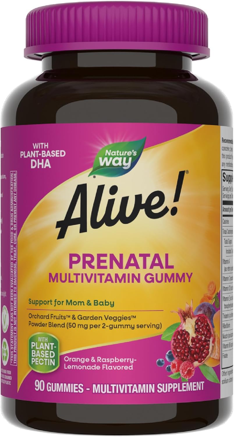 Nature's Way Alive! Gummy Prenatal Vitamins, 90 Count - Plant-Based DHA, Vegetarian, Gluten free - görsel 1