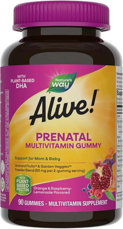 Nature's Way Alive! Gummy Prenatal Vitamins, 90 Count - Plant-Based DHA, Vegetarian, Gluten free