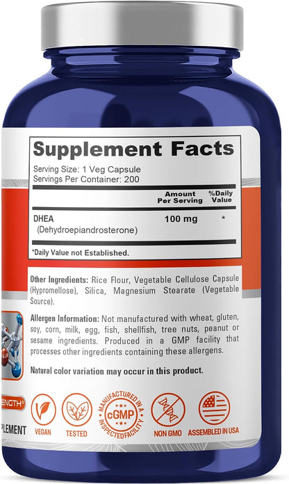 NusaPure DHEA 100mg 200 Vegie Capsules (Vegetarian, Non-GM)