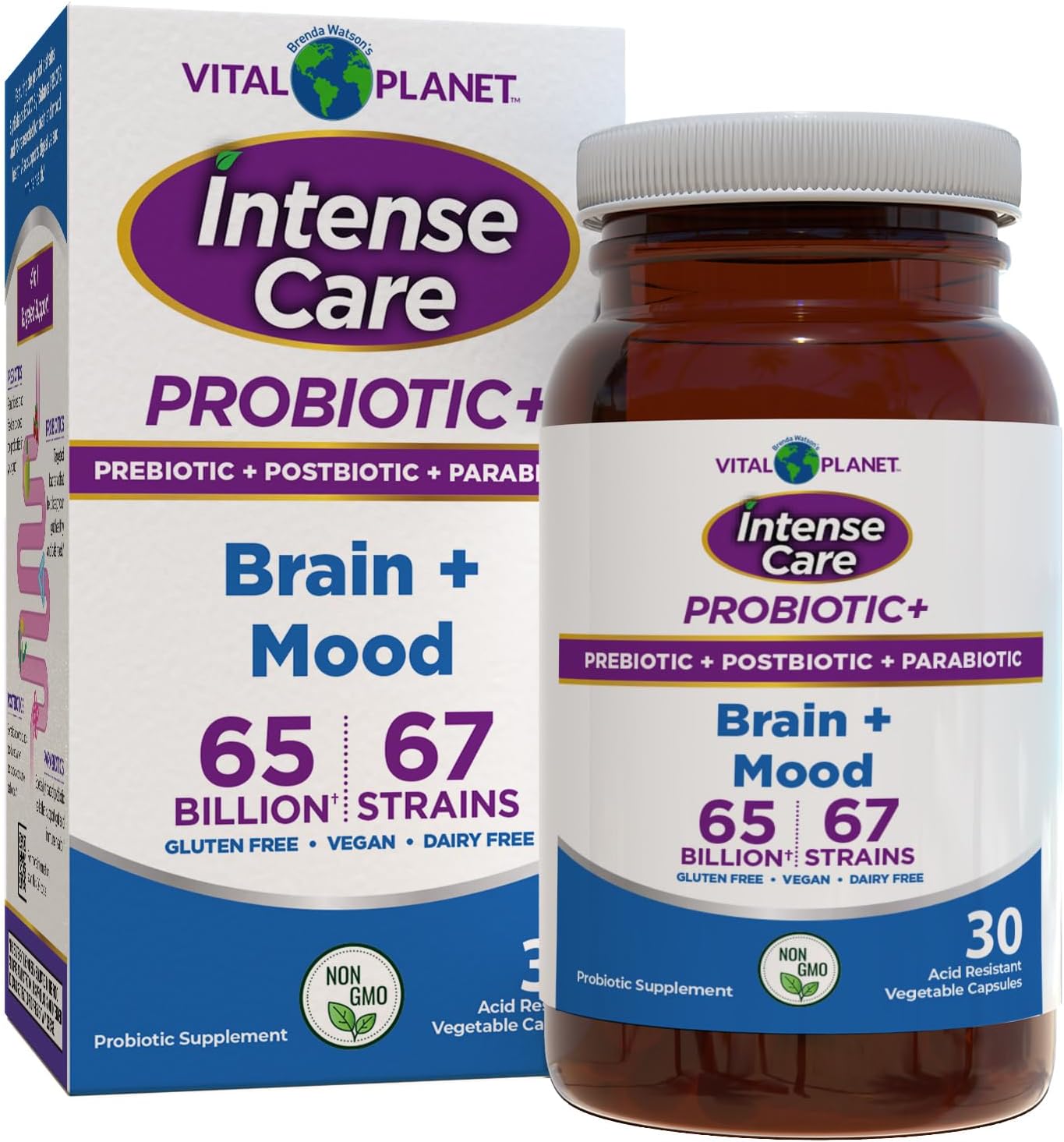 Vital Planet Intense Care Brain & Mood Probiotics – 65 Billion CFU, 67 Strains, 4-in-1 Supplement, 30 Capsules - görsel 1