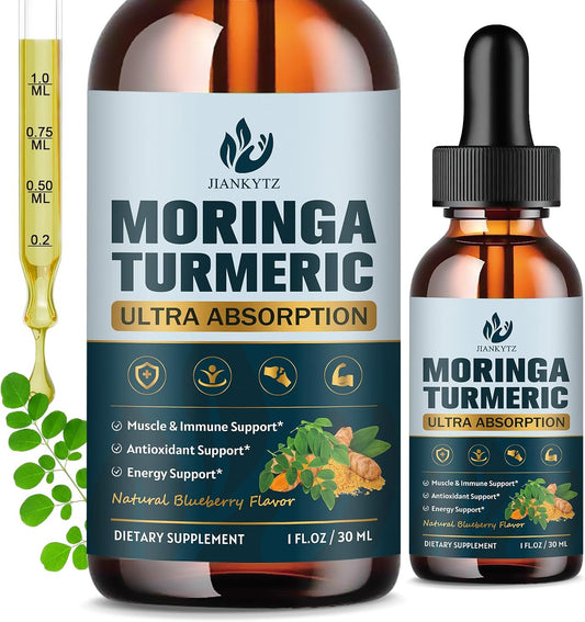 (2 Pack) Organic Moringa Leaf Extract Liquid Drops with Turmeric, Boswellia – Energy, Antioxidant, Skin & Immune Support – Vegan, Sugar-free, 30 mL