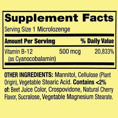 Spring Valley Sublingual B12 500 mcg – Free from gluten, soy and artificial flavours – Image 4