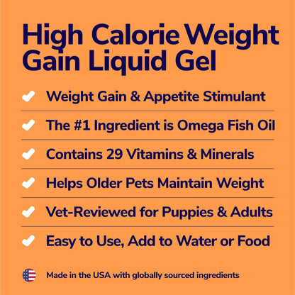 High-Kilojoule Weight Gainer for Dogs & Cats - Multivitamin Gel with Omega-3 Fish Oil and Calcium