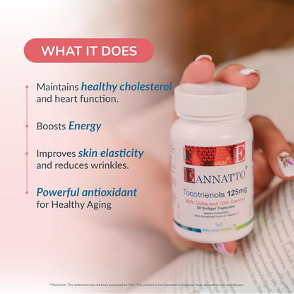 WELLBEING EXTRACT Eannatto Tocotrienols Vitamin E Supplement - Tocopherol Free, Non-GM, Gluten free, 125 mg, 30 Softgels