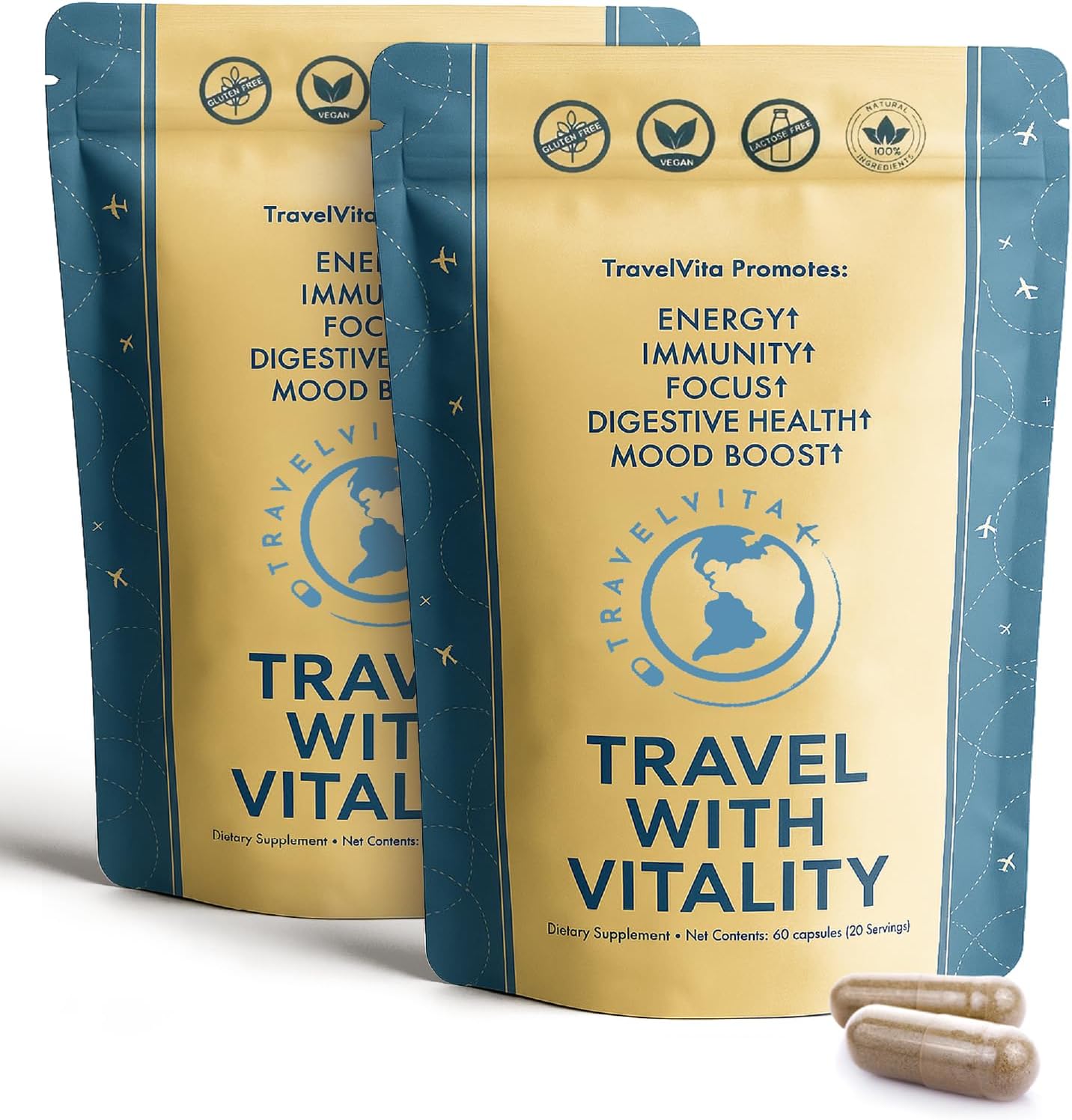 Natural Travel Pills – Travel Supplement for Jet Lag Relief, Immunity & Energy (60-Day Supply) - görsel 1