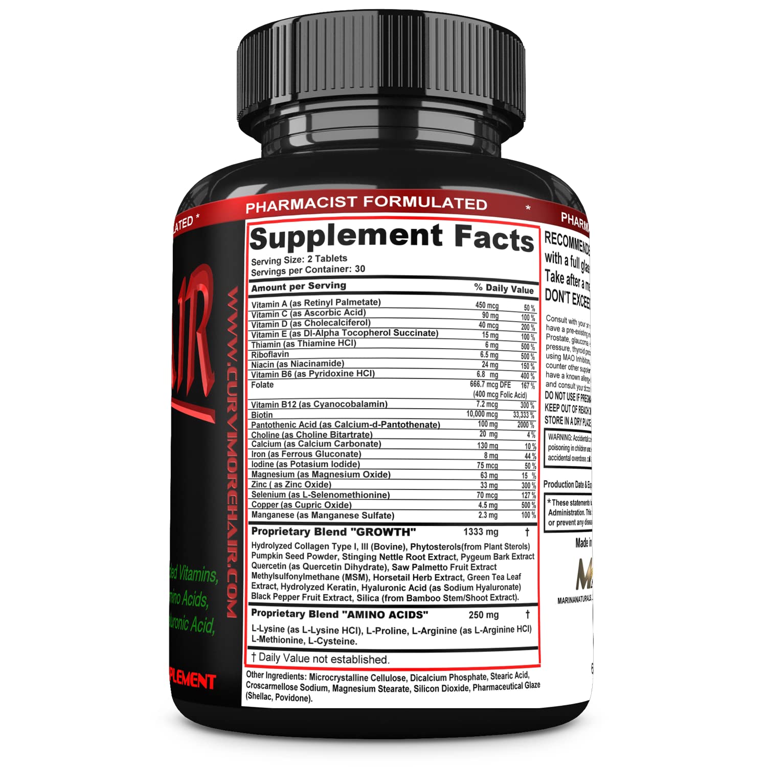 CURVIMORE Hair Growth Supplement - Biotin 10000mcg, Keratin, Collagen, Silica, Horsetail - 60 Tablets - görsel 7