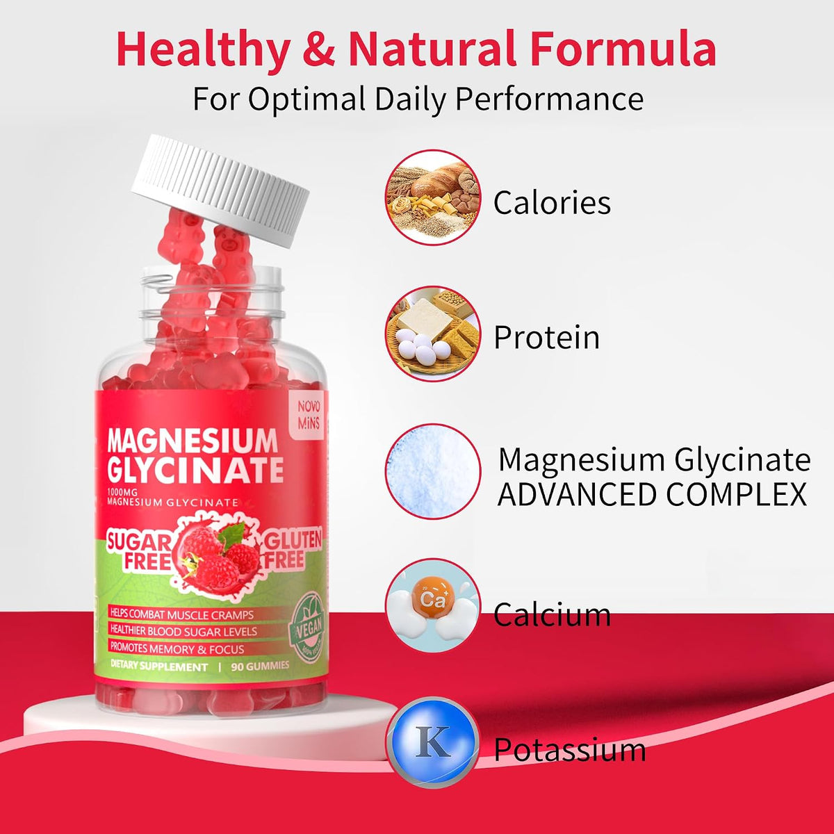 Magnesium Glycinate Gummies 1000mg with – Potassium – An electrolyte that works with magnesium to maintain fluid – Image 2