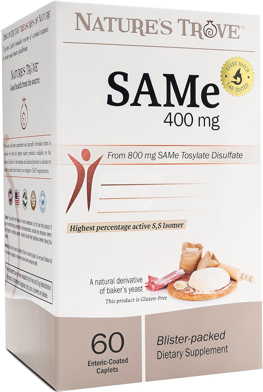 Nature's Trove SAM-e 400mg 90 Enteric Coated Caplets. Vegan, Kosher, Non-GM Project Verified, Soy-free, Gluten free - Cold Form Blister Packed. - görsel 10